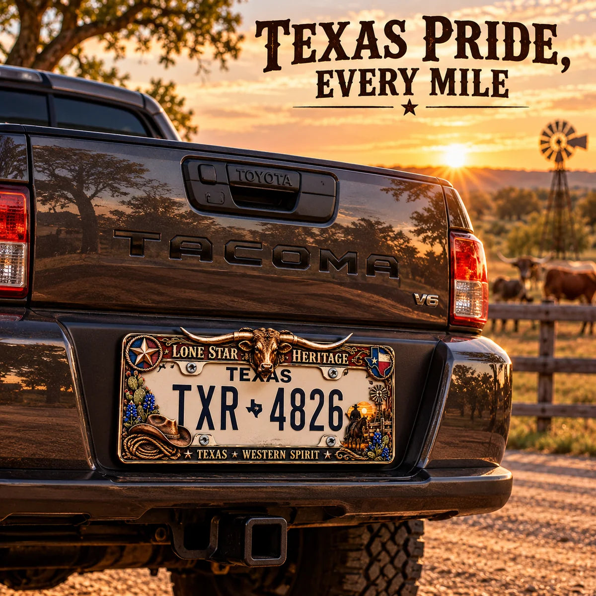 🐂🤠 Texas Longhorn 3D License Plate Frame – Western Cowboy Truck Decor